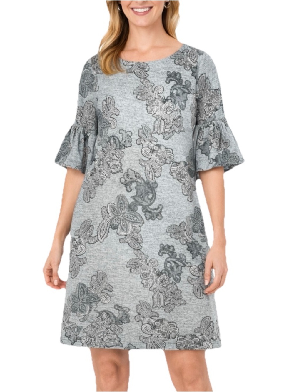 Cato Gray Dress Size XL Lined Puff Sleeve